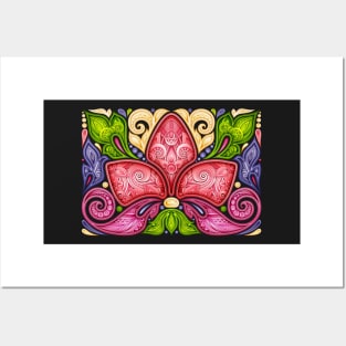 Colored Floral Background in Paisley Garden Indian Style Posters and Art